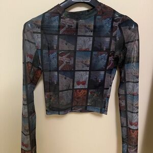 Topshop Mesh printed long sleeve size xs